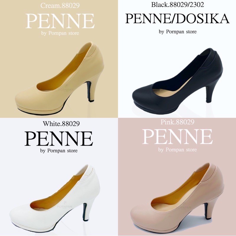 Penne/Dosika รองเท้าคัชชูส้นสูง ทรงหัวมน ไซส์ 37 รองเท้าคัชชูผู้หญิง นิสิต นักศึกษา ทำงาน สูง 3.5 นิ้ว สีดำกำมะหยี่