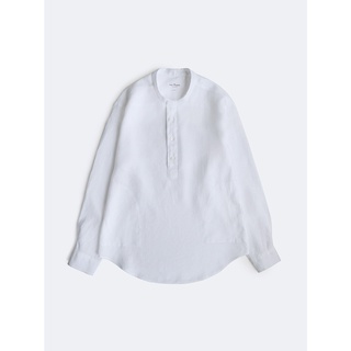 [JBB*] WHITE BAND COLLAR PULLOVER SHIRT WITH SIDE POCKETS เจบีบี เชิ้ต ผ้าลินิน แขนยาว แบบสวมหัว