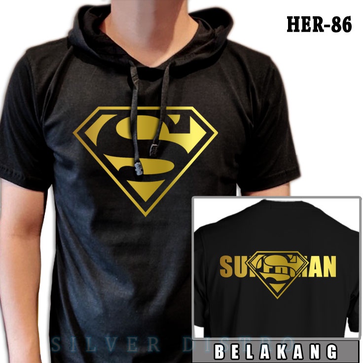 Superman Hoodie เสื้อยืดผู้ใหญ่ HER-86 โลโก้เก่า Gold Premium Superhero Distro เสื้อ