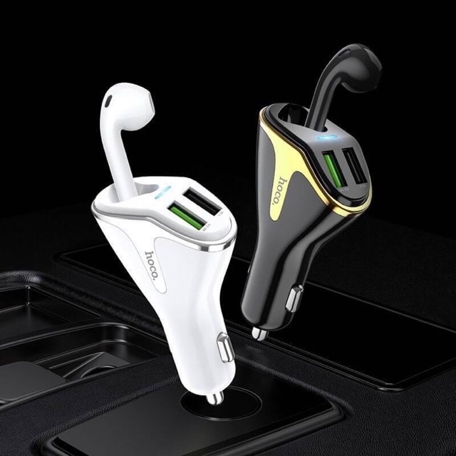 HOCO 2-in-1 Portable Bluetooth Headset with Smart Dual USB Car Lighter Slot Charger  รุ่น E47 (R193)