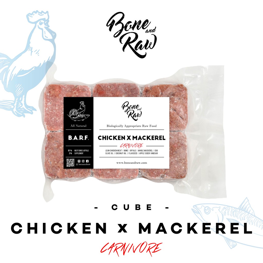 อาหารบาร์ฟ (แมว) BARF. สูตรไก่ผสมปลาแมคเคอเรล | (CUBE) - Chicken X Mackerel Formula (Carnivore)