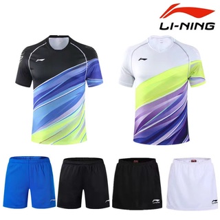 ชุดกีฬาแบดมินตัน Li Ning แขนสั้น แบบแห้งเร็ว สําหรับผู้ชาย และผู้หญิง