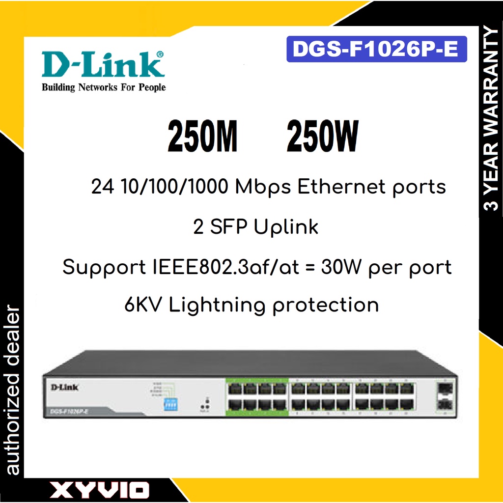 D-LINK DGS-F1026P-E 250M 24-Port 1000Mbps PoE Switch with 2 SFP Ports PoE Switchs