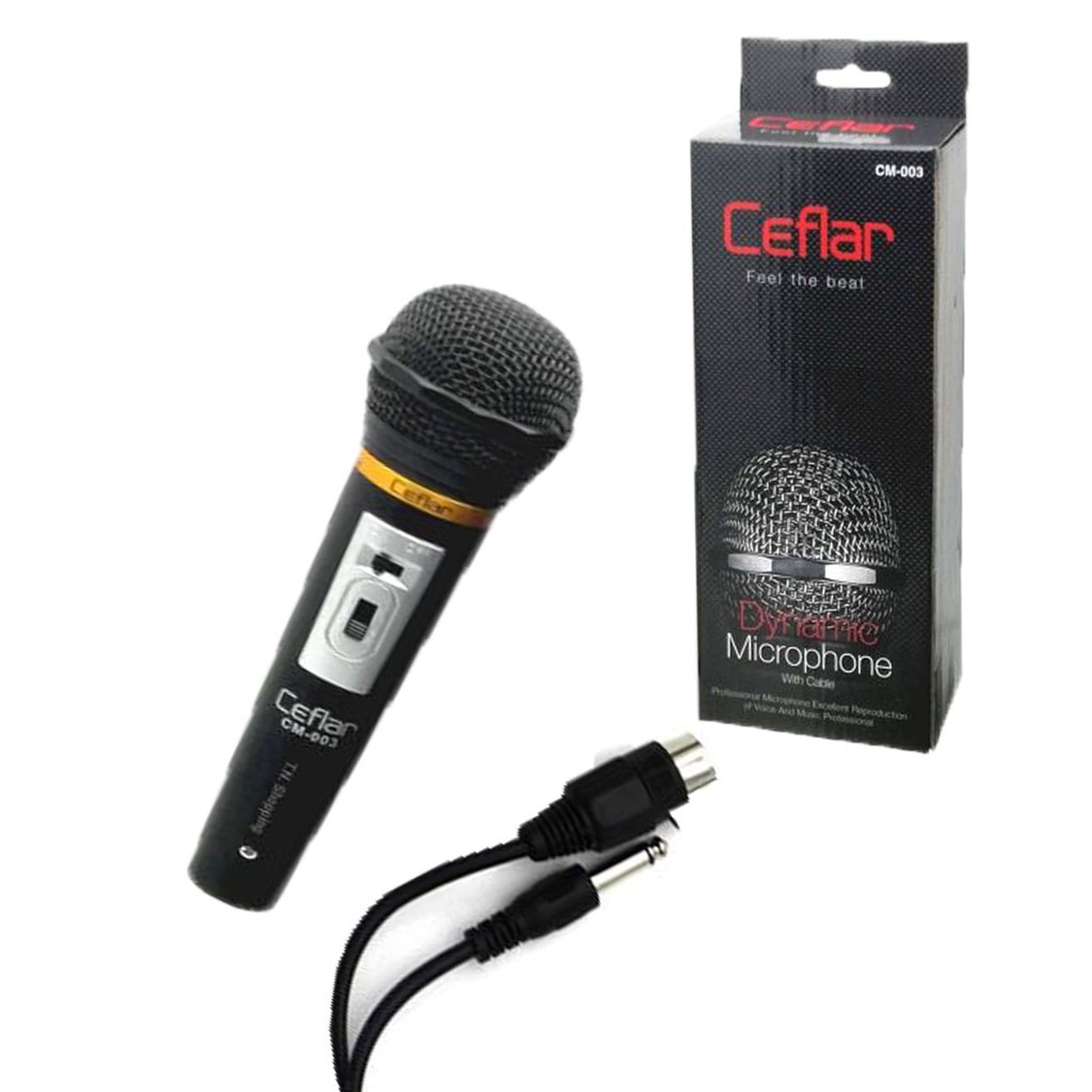 Microphone Ceflar With Cable ไมโครโฟน คุณภาพสูง แบบสาย รุ่น CM-003 มีปุ่มปรับระดับเสียง 3 ระดับ (Black)