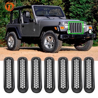 [พร้อมส่ง] กระจังหน้ารถยนต์ สีดํา สําหรับ Jeep Wrangler TJ 1997-2006 7 ชิ้น