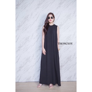 MAXI741- เเมกซี่คอเต่าแขนกุด สีพื้นดำ