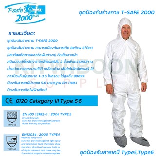 ชุดPPE ชุดป้องกันส่วนบุคคล ป้องกันสารเคมี กันเชื้อโรค กันฝุ่น T-Safe 2000 เคลือบหนา2เท่า