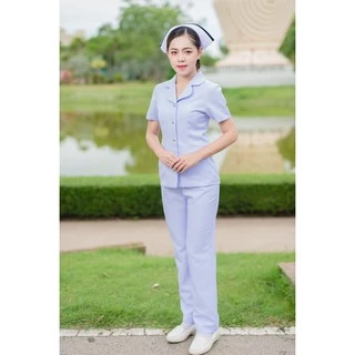 พร้อมส่ง**เฉพาะเสื้อ**คอเทเลอร์มนแขนสั้น ผ้าวาเลนติโน่ ขาวโอโม่ ชุดพยาบาลสำเร็จรูป ชุดพยาบาลร้านอ๋อง