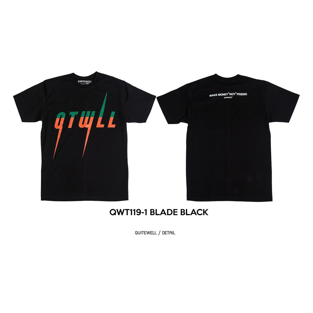 QUITEWELL เสื้อยืดแขนสั้น 119-1 BLADE BLACK เสื้อผู้ชาย Oversize สกรีนลาย สีดำ วินเทจ