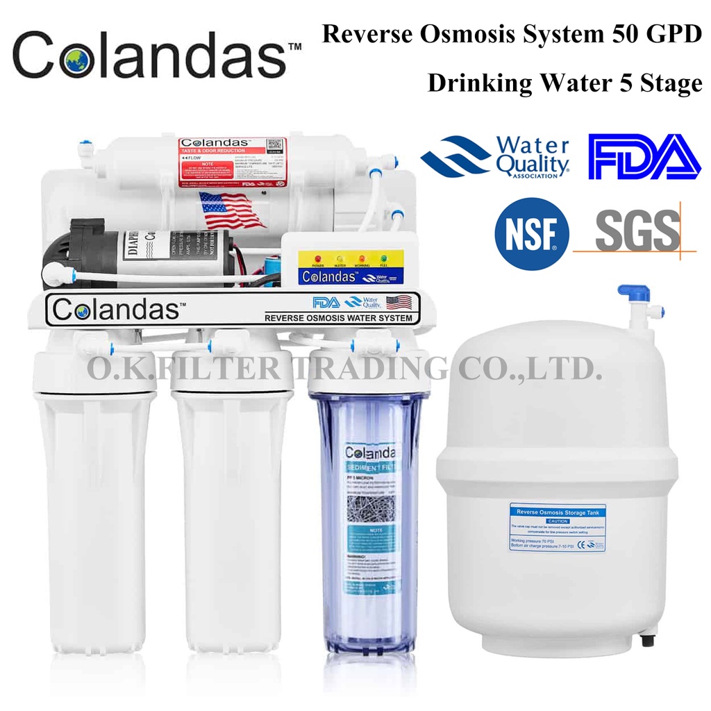 เครื่องกรองน้ำดื่ม 5 ขั้นตอน RO (Reverse Osmosis) 50 GPD Colandas