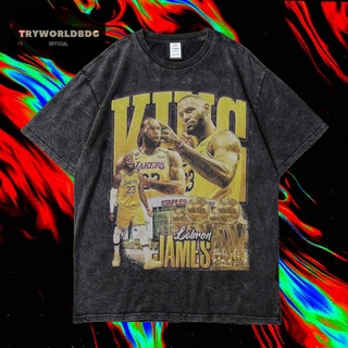 เสื้อยืดผ้าฝ้าย เสื้อยืด โอเวอร์ไซซ์ โอเวอร์ไซซ์ พิมพ์ลาย LEBRON JAMES KING VINTAGE