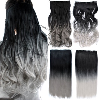 Ombre กิ๊บต่อผม สีเทา สังเคราะห์ ตรง / หยิก แฮร์พีซ คลิปในชิ้นเดียว เครื่องประดับผม สําหรับผู้หญิง