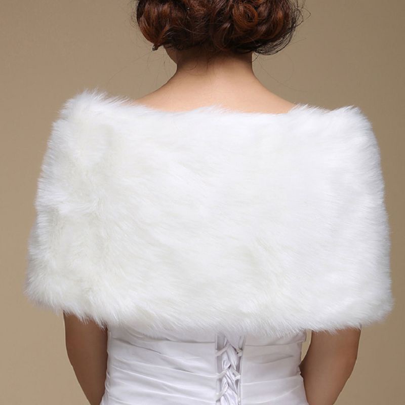 Yaa ผู้หญิงฤดูหนาวหนึ่งขนาด Warm Faux Fur Cape เสื้อคลุมงานแต่งงานห่อผ้าคลุมไหล่เจ้าสาวสําหรับ Jac - รูปที่ 3