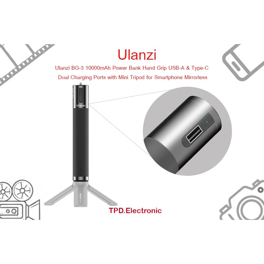 Ulanzi BG-3 10000mAh Power Bank Hand Grip USB-A & Type-C Dual Charging ...