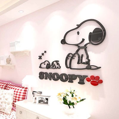 ตกแต่งห้องนอนเด็กข้างเตียงสติ๊กเกอร์ติดผนังอะคริลิค Snoopy 3D สติ๊กเกอร์ติดผนังสามมิติสติ๊กเกอร์ติดผ