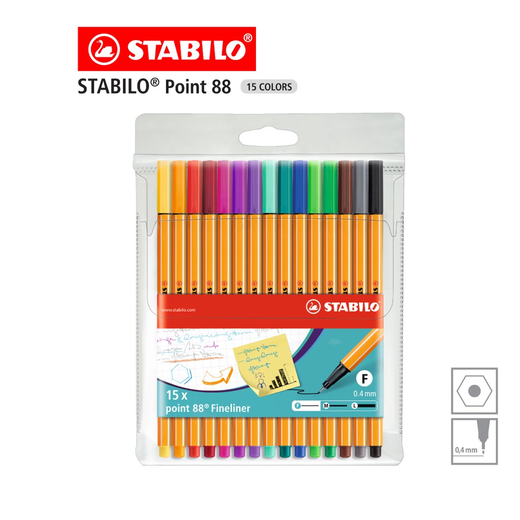 [Official Store] STABILO Point 88 ปากกาสีหมึกน้ำ หัวเข็ม Fibre-Tip Pen ชุด 15 สี ปากกาหัวเข็ม
