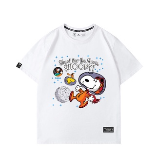 ขายดี!เสื้อยืดลําลอง ผ้าฝ้าย แขนสั้น พิมพ์ลายการ์ตูนนักบินอวกาศ Snoopy ทรงหลวม เข้ากับทุกการแต่งกาย สําหรับผู้ชาย และนัก