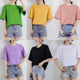 🔥ราคาถูกที่สุด🔥เสื้อยืดแขนสั้นสีพื้นทรงใหญ่ 6 สี