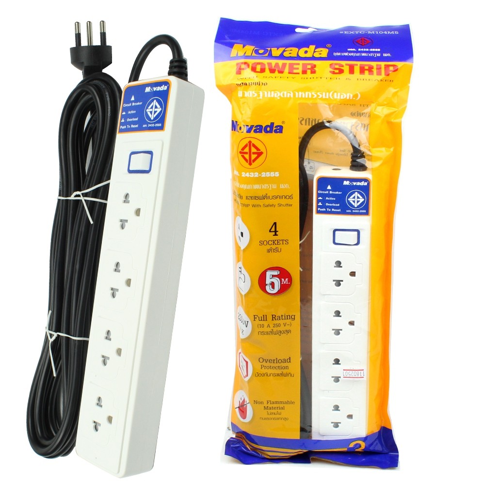 Telecorsa Power Plug Strip Power Plug MOVADA EXTC-M104M5 4 Channel 1 Switch 5 Meters Model Electric-Computer-Plug-3-Eye-plug-USB-M104-5M-0