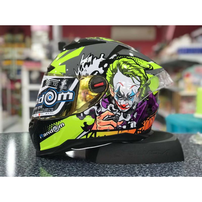 (ใส่โค้ด NR3J7WL ลดสูงสุด 150-.)หมวกกันน๊อค RD Random joket สีเทาเงา เต็มใบ ชิลด์สีปรอทอง