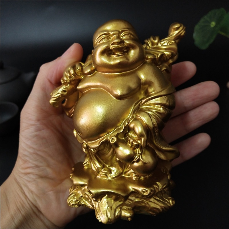 ☫Golden Lucky Laughing Buddha Statue Chinese Feng Shui Big Money Maitreya Buddha Sculpture Figurines For Home Garden Dec