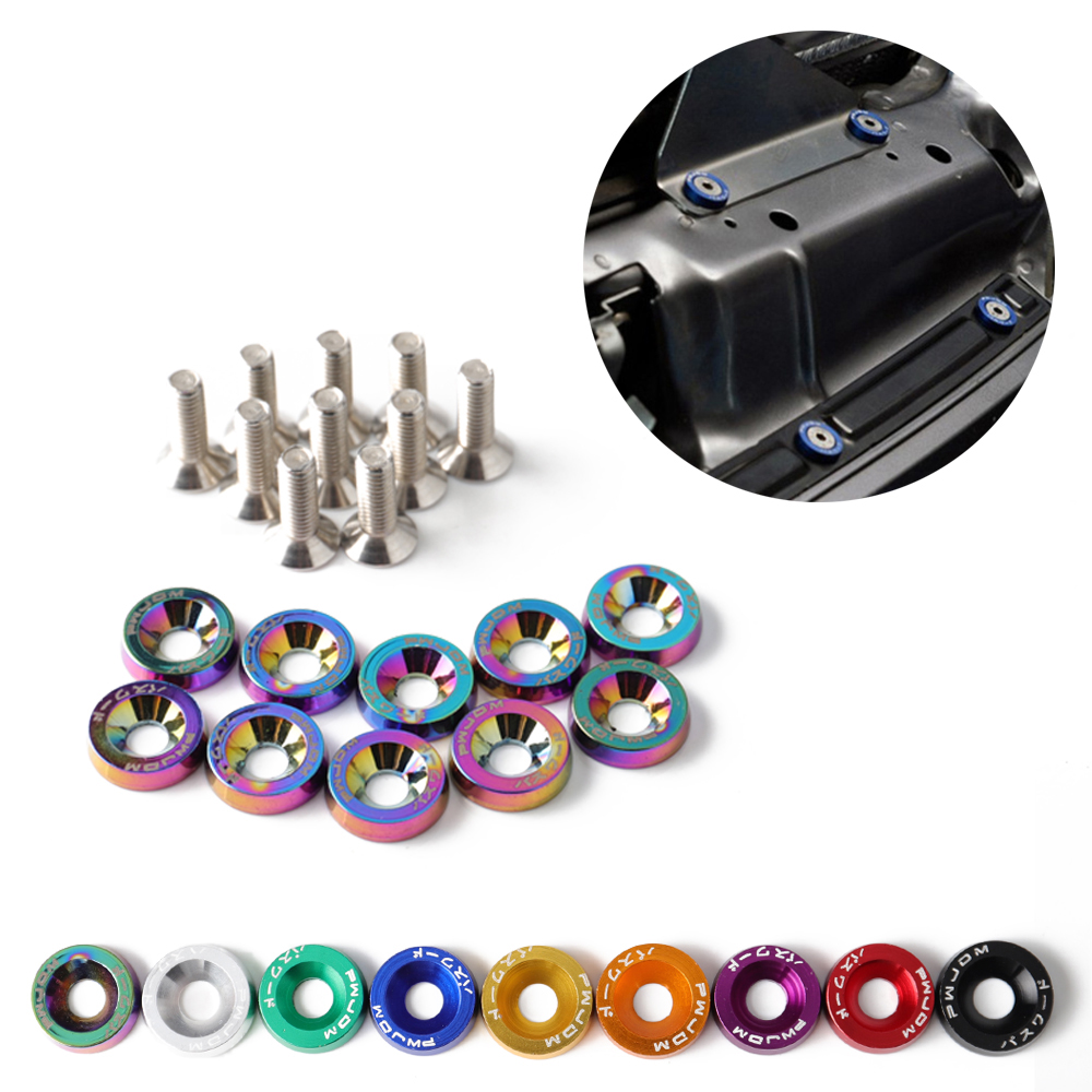 สกรูอลูมิเนียม PW JDM M6 สําหรับติดป้ายทะเบียนรถยนต์ 10 ชิ้น ต่อแพ็ค