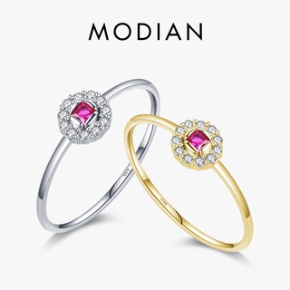 Modian แหวนเงินแท้ 925 ประดับคริสตัล สีแดง ขนาดเล็ก เครื่องประดับแฟชั่น สําหรับผู้หญิง งานแต่งงาน