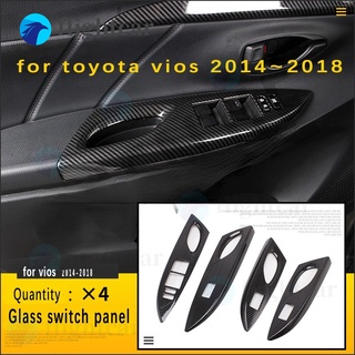 (FT) ฝาครอบสวิตช์ควบคุมหน้าต่าง คาร์บอนไฟเบอร์ สําหรับ Toyota Vios 2014 2015 2016 2017 2018