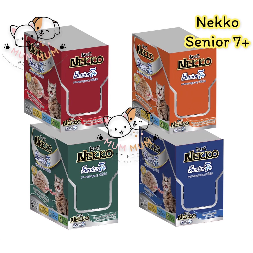 [เพาซ์nekko 12ซอง] อาหารแมวเปียกNekko สูตรแมวอายุ 7ปี+ 70ก. แพค 12ซอง คละรสได้ สินค้าใหม่