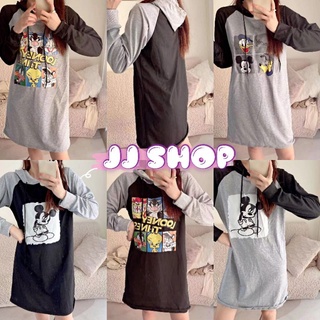 JJ Shop​💜​พร้อมส่ง ชุดเดรสแขนยาวมีฮู้ดน่ารักมากลายการ์ตูนน่ารัก "DX-Hoodie" -​N  05