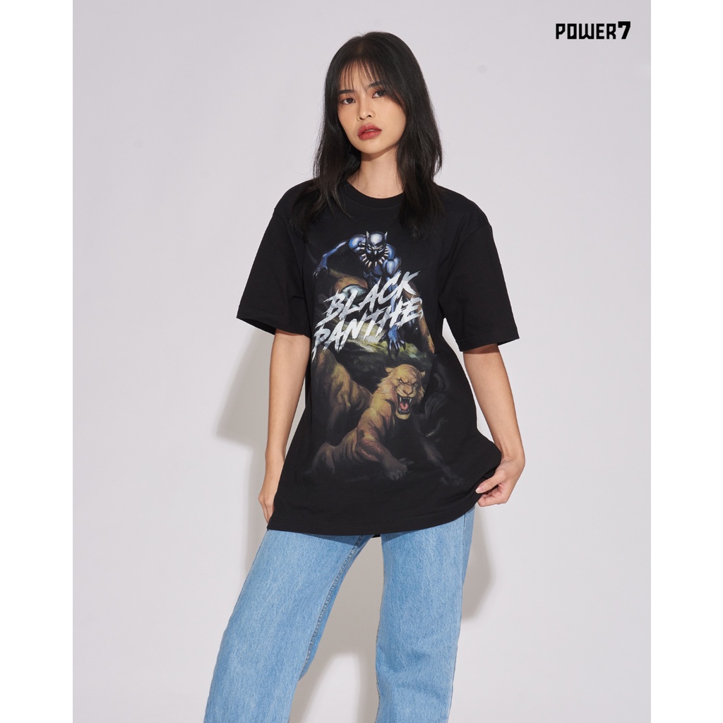 Power 7 Shop เสื้อยืดการ์ตูน มาร์เวล Black Panther ลิขสิทธ์แท้ MARVEL COMICS T-SHIRTS (MX-009)