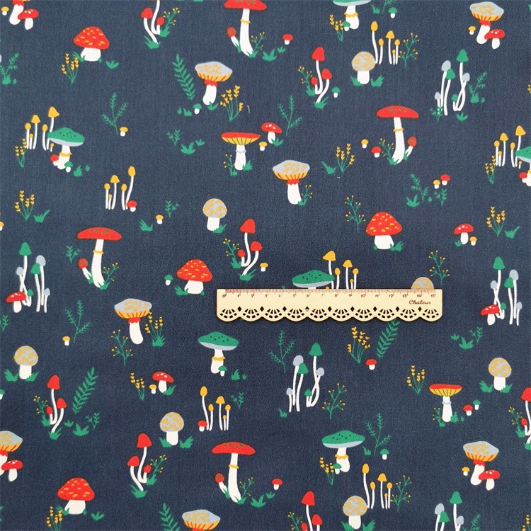 ผ้าคอตตอน 100% ทอทวิล หน้ากว้าง1.6 เมตร ตัดขายเป็นเมตร พิมพ์ลายเห็ด ลายกระต่าย หมี กวาง