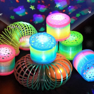 ◀READY▶Kids Toy Funny 3D Glow in Dark Walking Rainbow Spring Toy Circle Slinky Magic Circle Stretchy# Good Quality