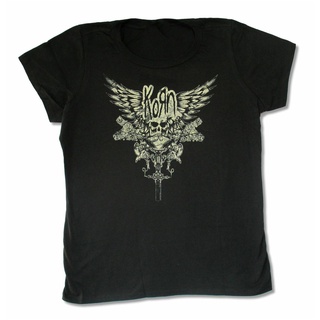 ผ้าฝ้ายคอกลมเสื้อยืดผ้าฝ้าย พิมพ์ลายหัวกะโหลก Korn Skull Wings Juniors สีดํา EW7845WE43663from S-4XL