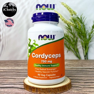 ถั่งเช่าออแกนิค Now Foods® Cordyceps 750 mg 90 Veg Capsules ภูมิคุ้มกัน อนุมูลอิสระ หลอดเลือด ลดระดับน้ำตาล บำรุงโลหิต