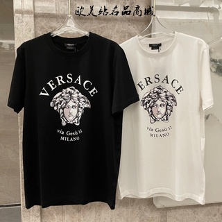 เสื้อยืดแขนสั้น คอกลม ผ้าฝ้าย พิมพ์ลาย Versace Medusa แฟชั่นสําหรับผู้ชาย