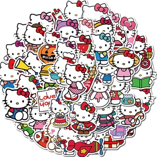 สติกเกอร์ ลาย Hello Kitty น่ารัก กันน้ํา สําหรับติดตกแต่งกระเป๋าเดินทาง แล็ปท็อป โทรศัพท์มือถือ 50 ชิ้น