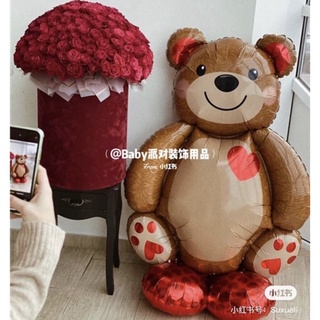 ❤️🧸ลูกโป่งน้องหมีหัวใจแดง ตัวอ้วนน่ารัก พร้อมส่งในไทย🧸❤️