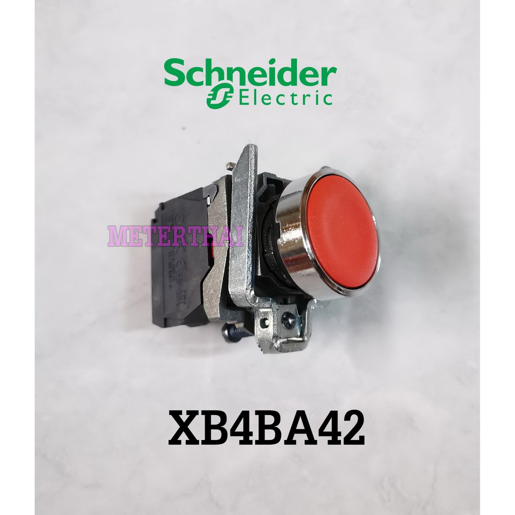 Schneider XB4BA42 ปุ่มกดหัวเรียบสีแดง 1NC