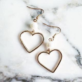 Korea Minimal Heart with Pearl Cute Earrings : ต่างหู ตุ้มหู เกาหลี มินิมอล หัวใจ แต่ง มุก น่ารัก