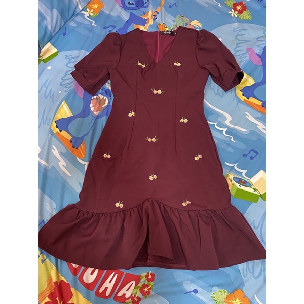 AP Style เดรสปักดอกไม้ ชายระบาย Size M