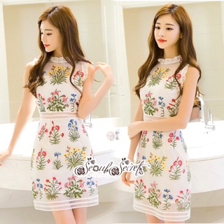 งานป้าย ใหม่ เดรสงานปัก Seoul Secret Say...Fabric Mesh Netting White Embroidery Dress