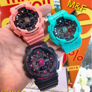 CASIO BABY-G นาฬิกาข้อมือผู้หญิง สายเรซิ่น รุ่น BA-111-1A-สีดำ BA-111-3A สีเขียวมิ้น BA-111-4A2 สีโอรสอ