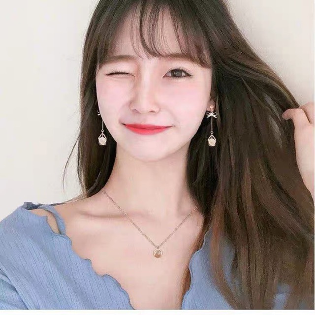 (พร้อมจัดส่งไทย) ต่างหูไข่มุกเพชรส่วนยาวแฟชั่นสง่า fashion exquisite long earrings 【stylewe】