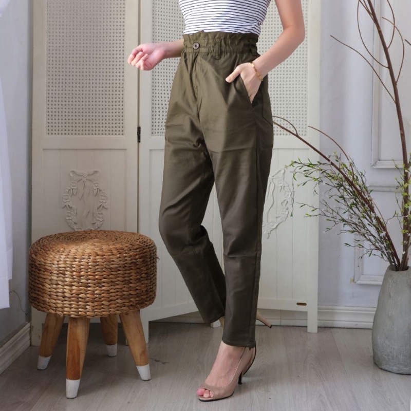 Himiso Voice Pants Women& 39;s Boyfriend Highwaist HW Pants / Twill Linen Office Pants 324 คุณภาพดี