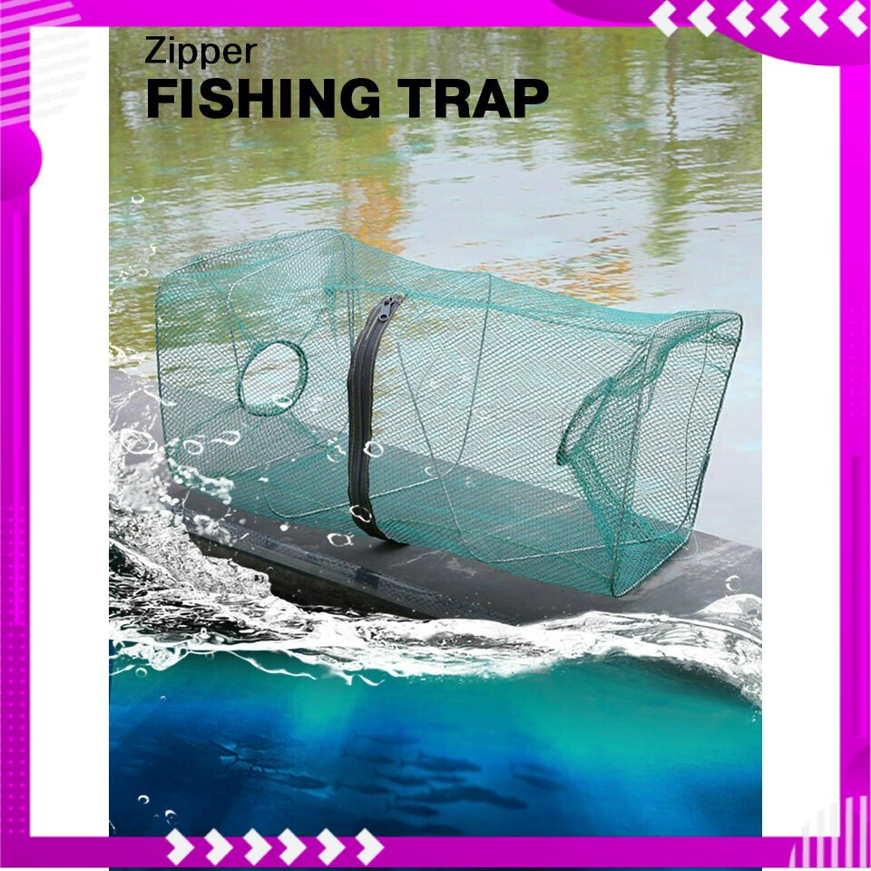 คุณภาพดี ตาข่ายจับปลา ที่ดักกุ้งแบบ แหจับปลา  แหสำหรับจับปลาและสัตว์น้ำต่าง ๆ ทางเข้า 2 ด้าน Zipper Fishing Trap