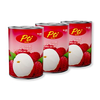 🚚💨พร้อมส่ง!! พีทีไอ ลิ้นจี่ในน้ำเชื่อม 20 ออนซ์ x 3 กระป๋อง PTI Lychee in Syrup 20 oz. x 3 Cans