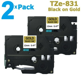 [สต็อกประเทศไทย]2 Pack 12mm Tze-831 Black on Gold Label Tape for Brother PTouch 8M Length TZe831 Tze 831 Compatible with