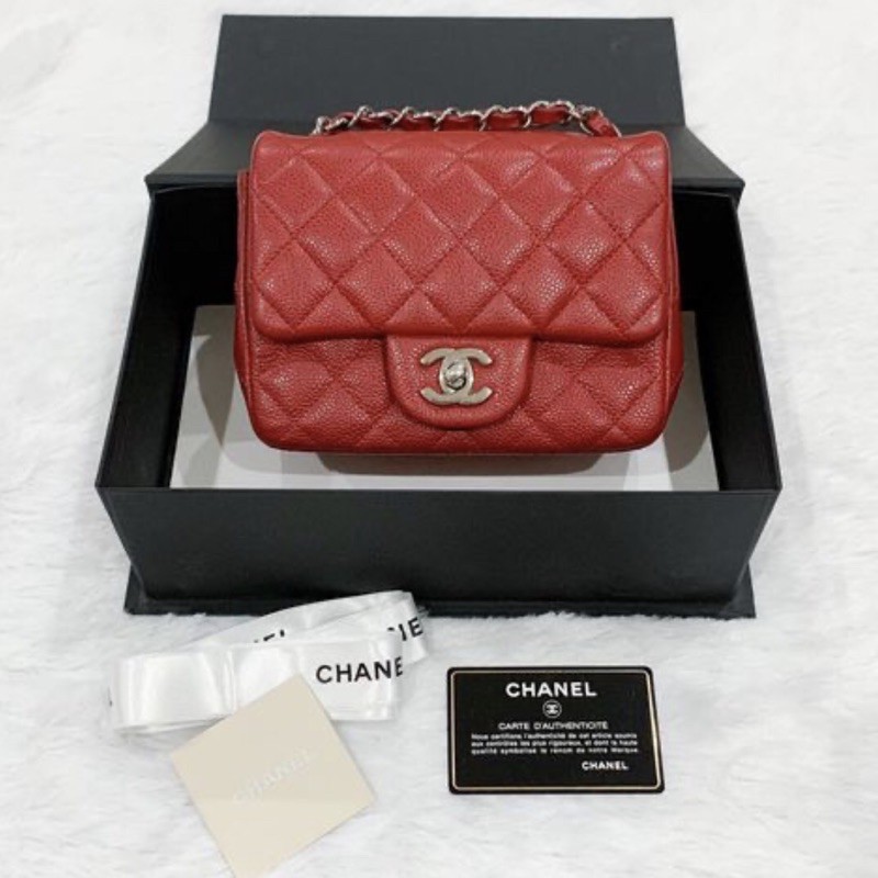 Chanel Classic Mini 7 Square Caviar Red Lip Holo18 🚫SOLD🚫