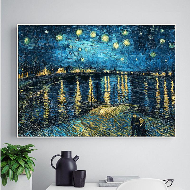 ชุดภาพวาดปักเพชร ทรงกลม ลาย Van Gogh Starry Sky แฮนด์เมด สําหรับตกแต่งบ้าน